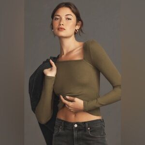 Anthropologie Pilcro Asymmetrical Ribbed Top XXS Olive